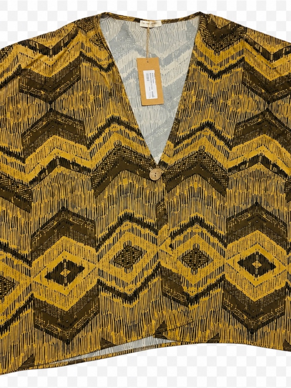 Beatrice San Francisco Women’s Mustard Brown V-Neck Button Blouse One Size